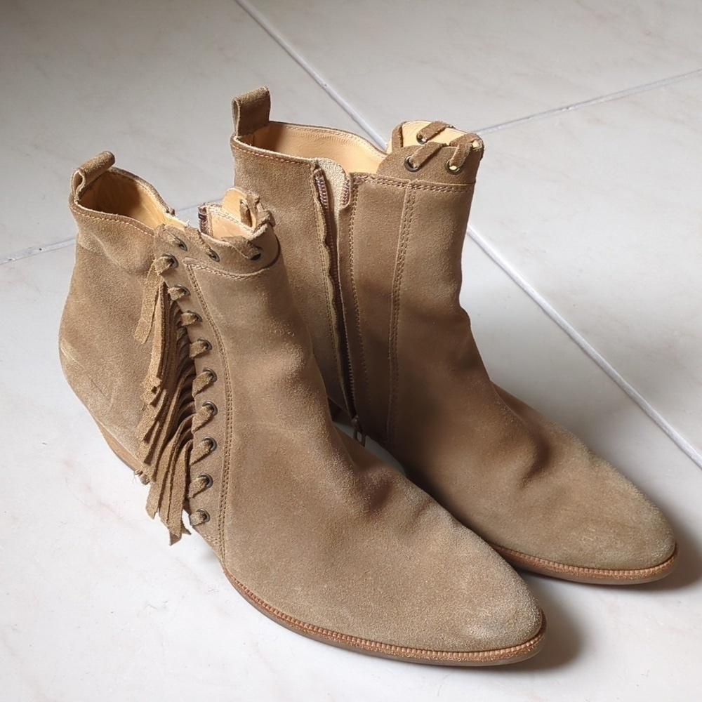 Paul Green Boho Western Fringe Suede Leather Ankle Almond Toe boots US 8.5
